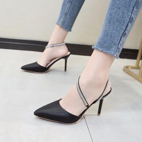New women high heels sexy pumps stiletto pointed toe party ankle strappy high heels black ladies wedding shoes Chaussure U22-20