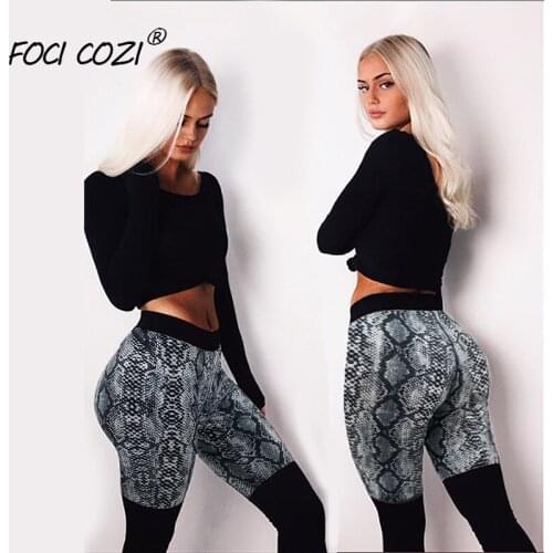 NEW STORE Snakeskin Printed High Spandex Pants Trending Products 2019 Spring New Fashion Stitching Hit Color leggins Snake Print