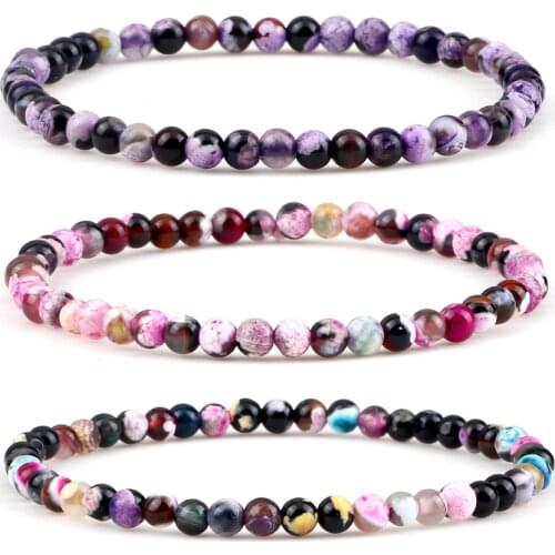 Wholesale 4MM Fire Agate Bracelet Natural Stone Elastic Rope Bracelet Women Multicolor Bangles Chain Handmade Couple Gift Lover