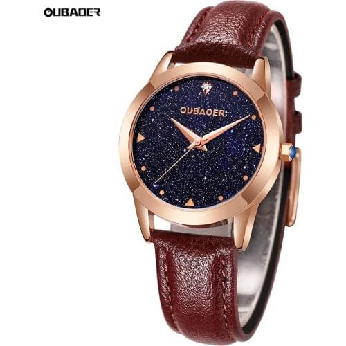 OUBAOER Ladies Watch With Leather Strap