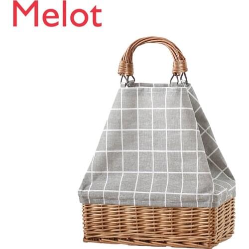 Handmade Wicker Canvas Portable Small Basket Sundries Ins Internet Celebrity Supplies Woven Spring Outing Basket Rattan Pastoral