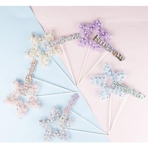 Rainbow Star Pearl Cake Topper Dessert Decoration For Birthday Party Lovely Gifts Baby Birthday DIY Cake Top Flags Decoration