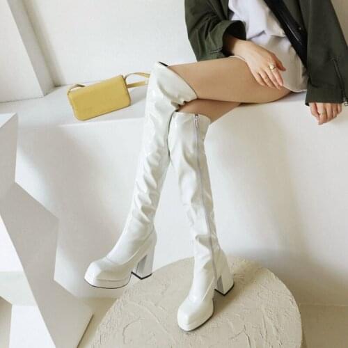 YMECHIC Sexy Ultrahigh Heels Over The Knee Boots Chelsea Women Patent Leather Thigh High Botas 2022 Autumn Long Platform Shoes