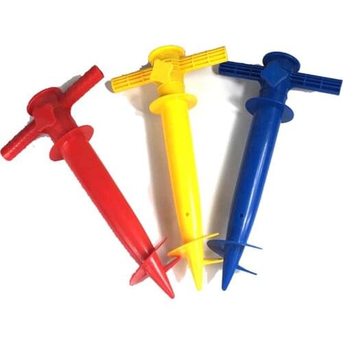 Heavy Duty Beach Umbrella Sand Stand, Plastic Outdoor Umbrella Holder Stand, Fishing Rod Holder, Red, Yellow, Blue