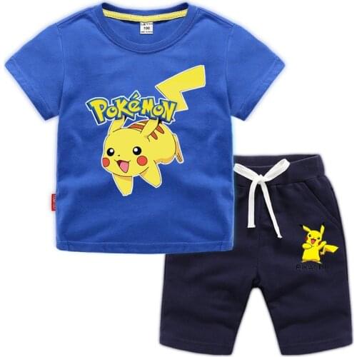 Takara Tomy Pokemon Pikachu Boys Girls Clothes Set Summer Kids T shirt Pants Casual Sport Suits Children Clothes Outfits