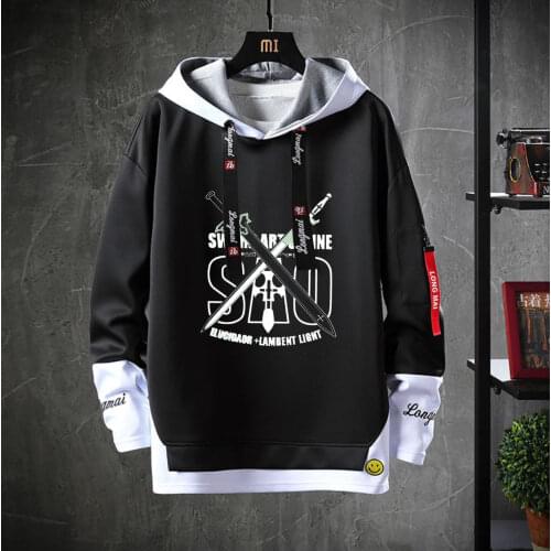 Anime Sword Art Online Hooded SAO Costume Hoodie Unisex Casual Fake Two-Piece Sweatshirt Teenagers jacket coat