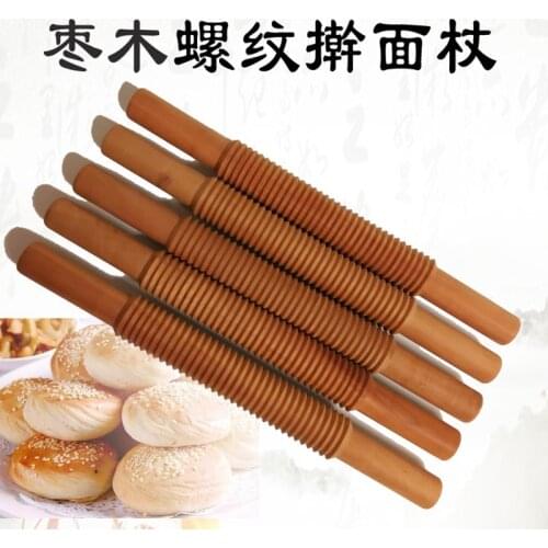 Solid Wood Rolling Pin with Screw Pattern for Biscuit Fondant Cake Dough Engraved Roller For Baking Cake Pastry Kitchen Tools