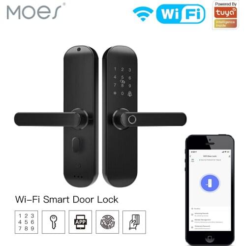 Moes WiFi Tuya Smart Door Lock Multiple Unlocking Fingerprint Lock with Smart Life APP Password RFID Door Lock Battery Powered