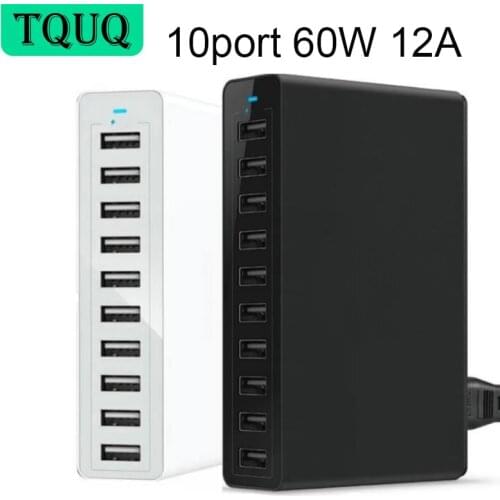 TQUQ USB Charger 10-Port 60W, Multi-Port USB Charging Hub 12A Desktop Power Station for iPhone X/8/7, iPad, Galaxy S9/S8/S6 Edge