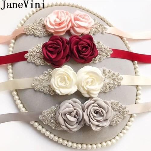 JaneVini Luxury Beaded Crystal White Wedding Belt Handmade Rose Flowers Ribbon Sashes Bride Dress Bridal Belts With Crystals