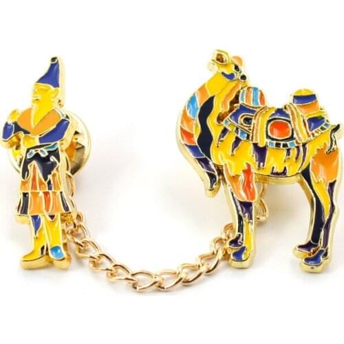 HOSENG The Belt and Road Trading Gold Enamel Brooch Desert Camel Alloy Culture Gift Jewelry Pin HS_495