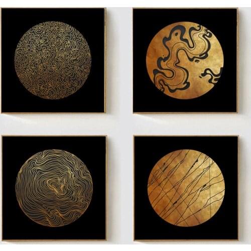 Golden Abstract Round Poster Canvas Print Painting Wall Art Living Room Home Decoration