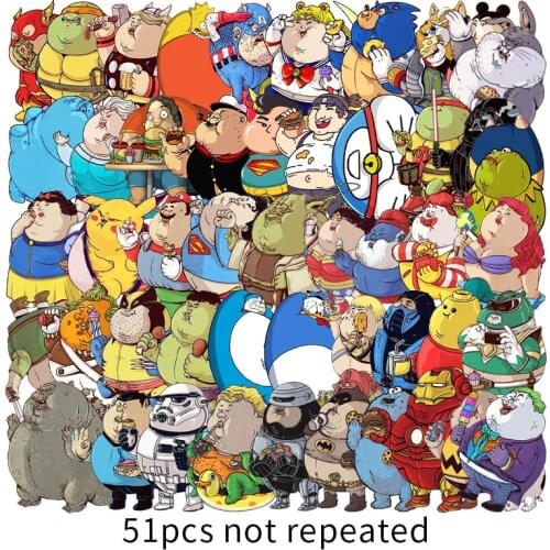 10/51Pcs/Lot Cartoon Cute Fat Hero Stickers Graffiti Decals Bomb Sticker Pack For Decal Car Styling Motorcycle Accessories Gift