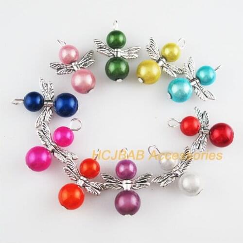 10 New Angel Charms Tibetan Silver Tone Mixed Acrylic Ball Pendants 20x27mm