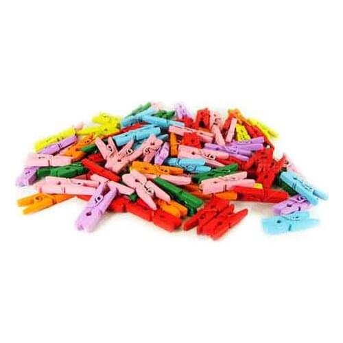 100'lü Colorful Wooden Clothespins 2.5cm (10'lu Paket-1000 Piece)
