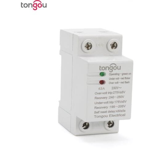 230V 63A Din rail Automatic Reconnect Over Voltage and Under Voltage Protective Device Protector Protection Relay