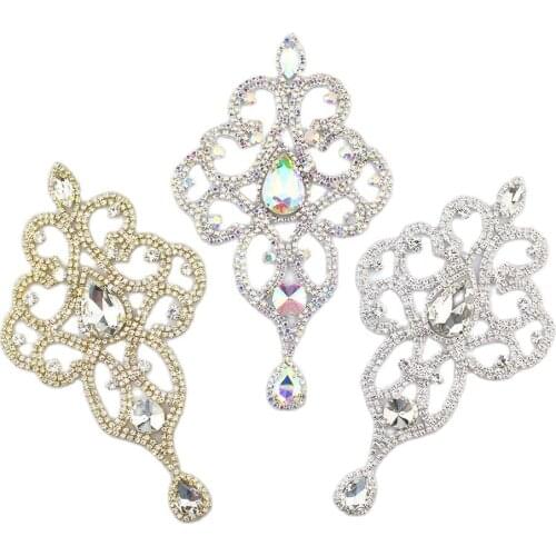 3.82*7.64 inch AB color crystal applique Rhinestone Epaulet used in shoulder for the wedding dress Clothing Accessories YH Z002