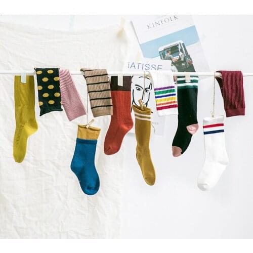 3Pairs/lot Winter Autumn Kids Children Solid Color Socks Baby Toddler Cotton Soft Loose Knee High Leg Socks Children Long Socks