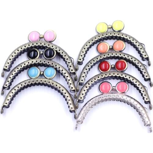 8.5cm Kiss Clasp Lock Metal Coin Purse Bag Frame Buckle Round Colorful Resin Lotus Lace DIY Craft Wallet Accessories 7 Styles