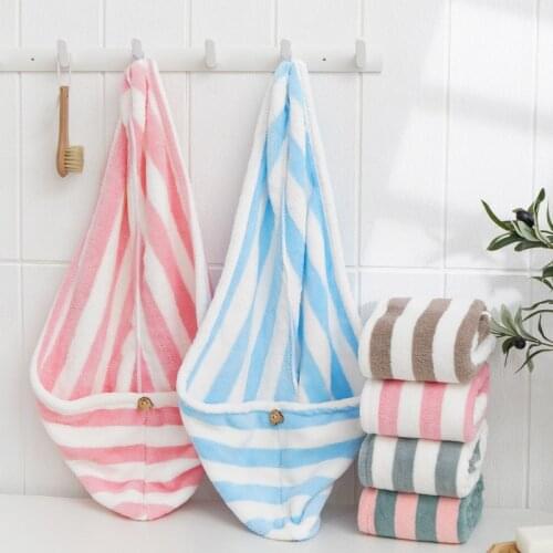 Women Towels Button Turban Bathroom Microfiber Towel Stripe Shower Cap Classic Hair Dryer Cap Bath Hat Bathing Cap Shower Cap