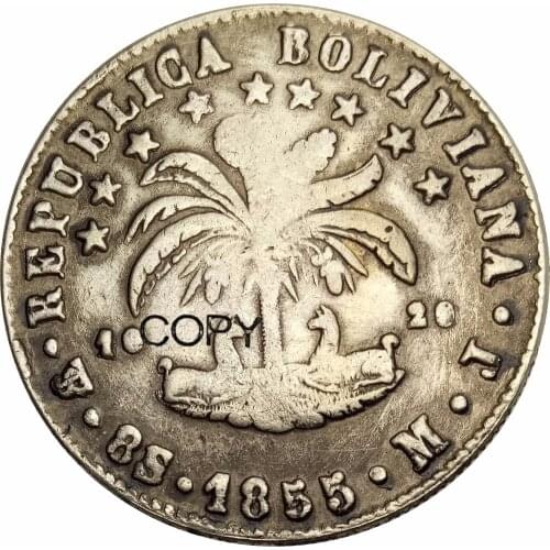 Bolivia PTS 8 Soles Potosi 1855 MJ Brass Plated Silver Copy Coins