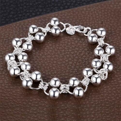 High quality 925 sterling Silver geometry beads Chain Bracelets for Women Fashion classic Wedding Party Christmas Gifts Jewelry