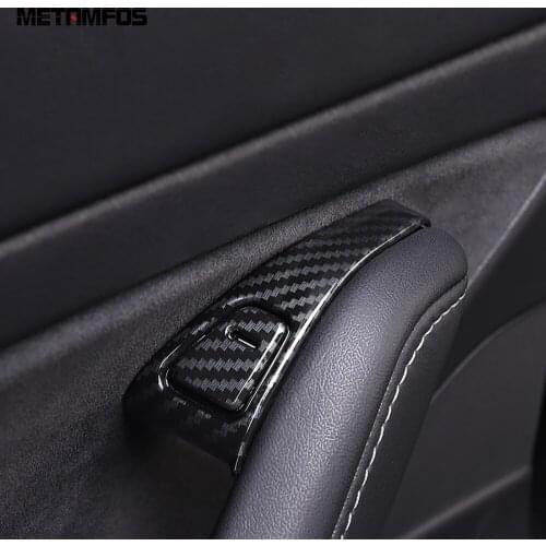 For Tesla Model 3 2018-2021 Carbon Fiber Door Lock Control Switch Button Cover Trim Decoration Sticker Interior Car Accessories
