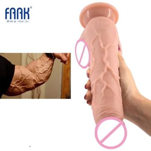 FAAK 1.97" thick realistic dildo with suction cup skin color ribbed fake penis big dildo dick stuffed sex products for women