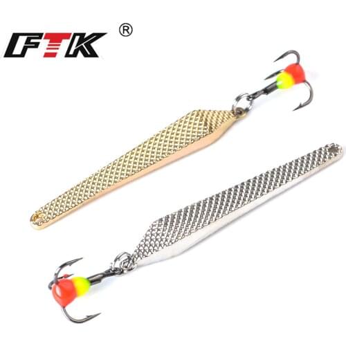 FTK 1PC Ice Fishing Lure Spoon 6g 55mm Silver Gold Metal Fishing Bait Spinner Bait Treble Hook 10# Hard lures Bass Fishing