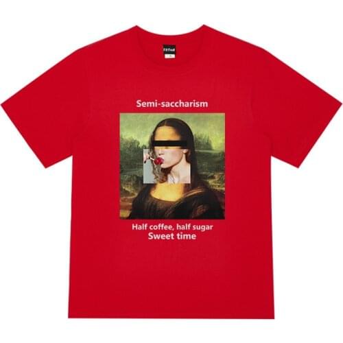 Funny Virgin Mary Mixed Pulp Fiction Tee Travis Red Mona Lisa Print T-shirt Men High Street Hip Hop T Shirts Trasher Tshirt Men
