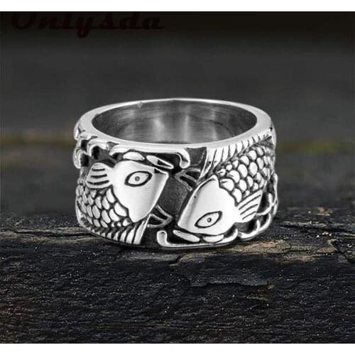 Gothic Style Dropshipping Stainless Steel Fish Ring Biker Hiphop Rock Roll Gothic Jewelry Unique Fashion Gift for Men 130