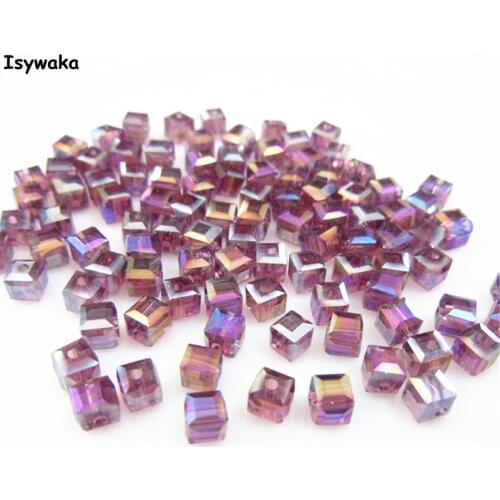 Isywaka 100pcs Cube 4mm Purple Red AB Color Square Austria Crystal Beads Glass Beads Loose Spacer Bead for DIY Jewelry Making