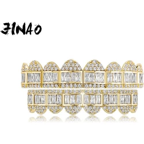 JINAO 2021 NEW HIP HOP Rectangular zirconium Grillz High Quality Iced Out Charm AAA+ CZ Men and Woman Grillz Jewelry For Gift