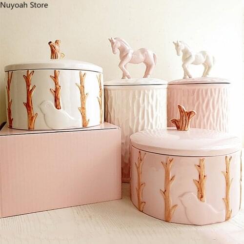 Ceramic Storage Tank Animal Pony Creative Candy Storage Box Ornaments Kitchen Cereal Dispenser Home Decoration Accessories