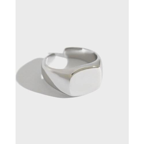 Womens Authentic S925 Sterling Silver Fine Jewelry GLOSSY Square ring TLJ798