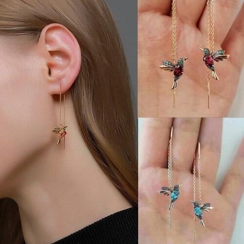 Creative Long Drop Earrings Bird Pendant Tassel Crystal Pendant Earrings Ladies Jewelry Design for Anniversary Party