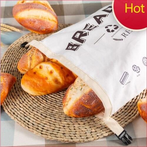 Linen Homemade Bread Bag Organic Cotton Bread Bags with Linen Reusable Vegetable Fruit Fresh Keeping Home Storage Baguette Bag