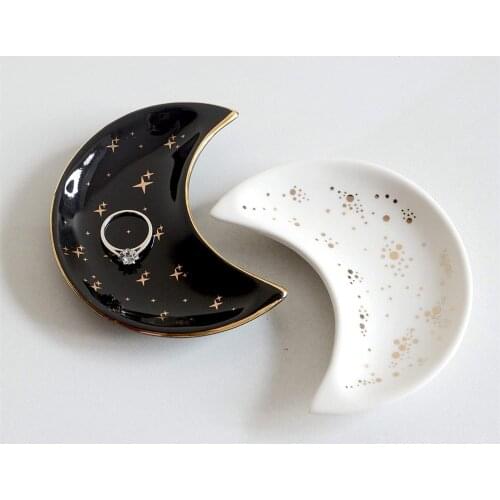 Small Moon Storage Tray Ceramic Jewelry Storage Tray Simples And Compact Ceramics Organizer Rings Earrings Jewellery Dish