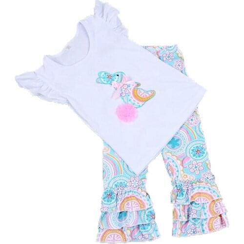 Easter day cute love pattern print bell pants boutique clothing outfits for the modern style baby girls
