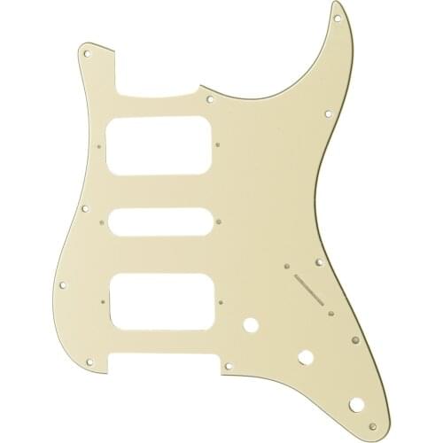 Musiclily Pro 11 Holes Round Corner HSH Strat Pickguard for American/ Mexican Fender Standard Stratocaster, 3Ply Cream