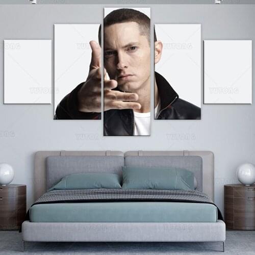 Wall Art Eminem Famous Person Canvas Painting 5 Pcs Print Poster Pictures Bedroom living room Home Decoration framed