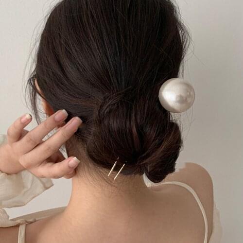 2021 New Retro Metal Geometric U-shaped Wave Twisted 2 Size Pearl Head Hairpins Headwear Delicate Accessories for Women