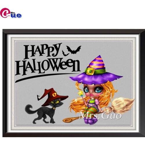 New Arrival Diamond Painting Full Square Cute Witch Cat 5D Diamond Embroidery Mosaic Happy Halloween Decoration Gift for Kids