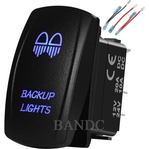 BACKUP LIGHTS Rocker Switch for Car Boat Truck Carling,Laser-Etched 5P On-Off SPST , Waterproof, Blue Led，Jumper Wires Set