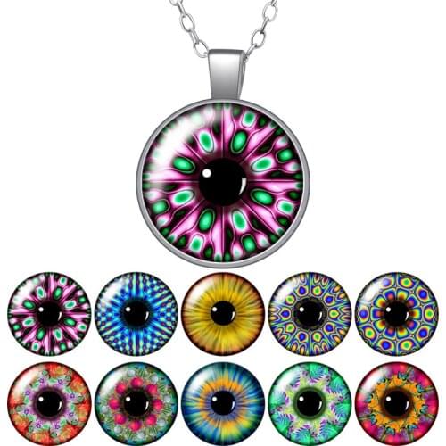 Colorful eye pupil Round Glass Cabochon Photo Pendant Necklace Women Jewelry Party Birthday Gift 50cm ZB0984