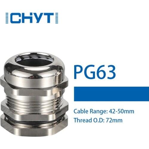 PG63 Waterproof Zinc Alloy Nickel Plated Sealing Cable Gland 1piece Cable Entry IP68 For 42-50mm Metal Connector