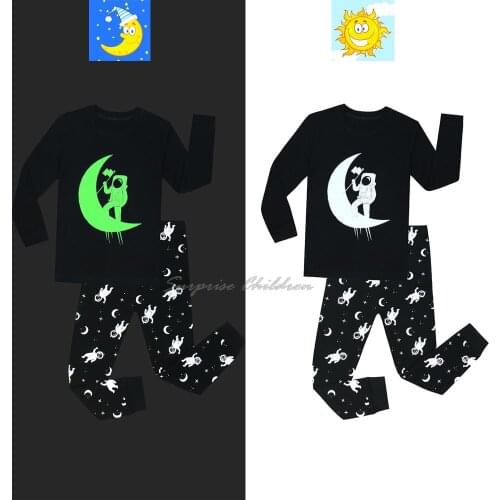 Baby Boy Girl Glow In Dark 100% Cotton Pajamas Sets Child pajamas sets Green Light Sleepwear Kids Outfit Clothes Toddler Pjs
