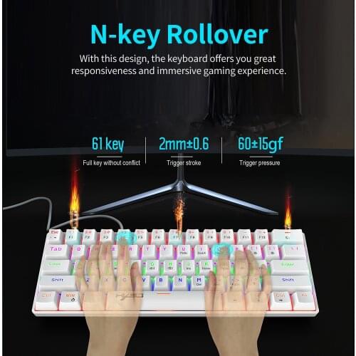 HXSJ V900 Wired 61-key Compact Mechanical Keyboard RGB Backlit Keyboard N-key Rollover Blue Switch Double Shot Keycaps, Black