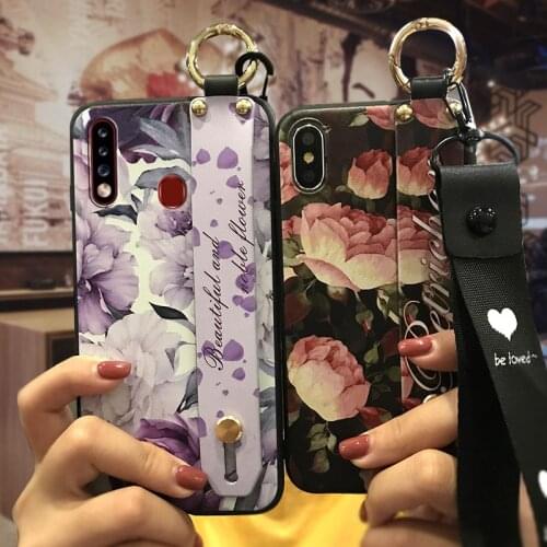 Anti-dust Lanyard Phone Case For Samsung Galaxy A70E Silicone Wrist Strap Soft Anti-knock Kickstand