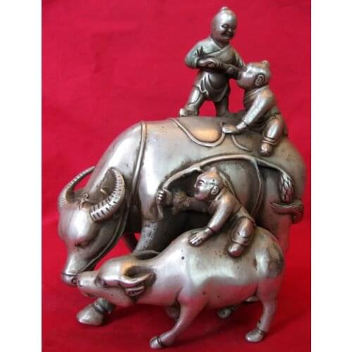 Rare Old silver statue /sculpture---Pasture cattle,best collection&adornment,free shipping